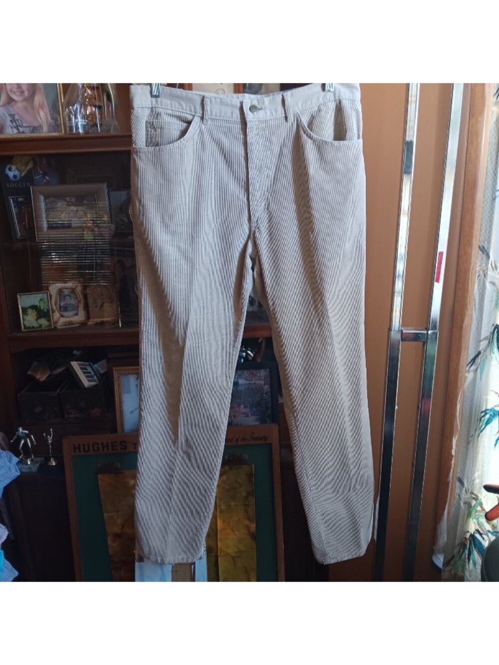 Vintage 1980's 35x31 Lee Men's Straight Corduroy Hippy Geek Jeans USA Tan/Khaki
